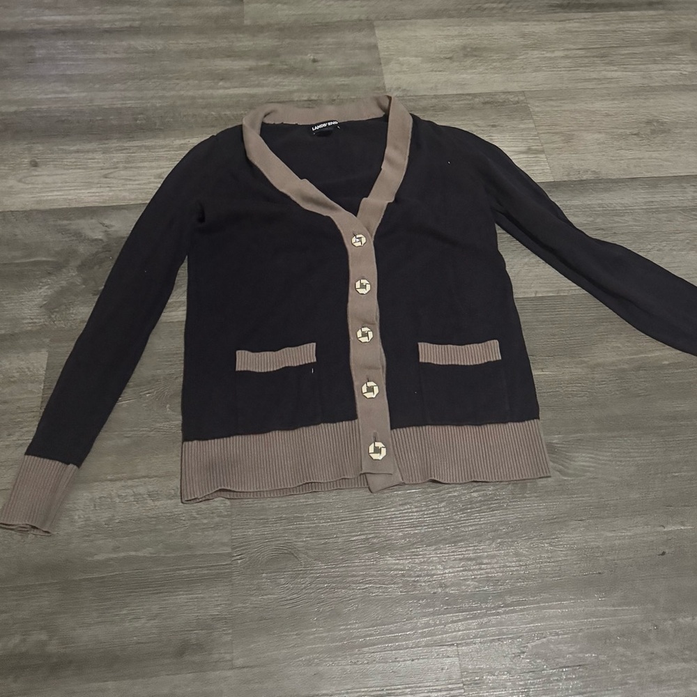 Lands' End Black and Tan Cardigan Sweater